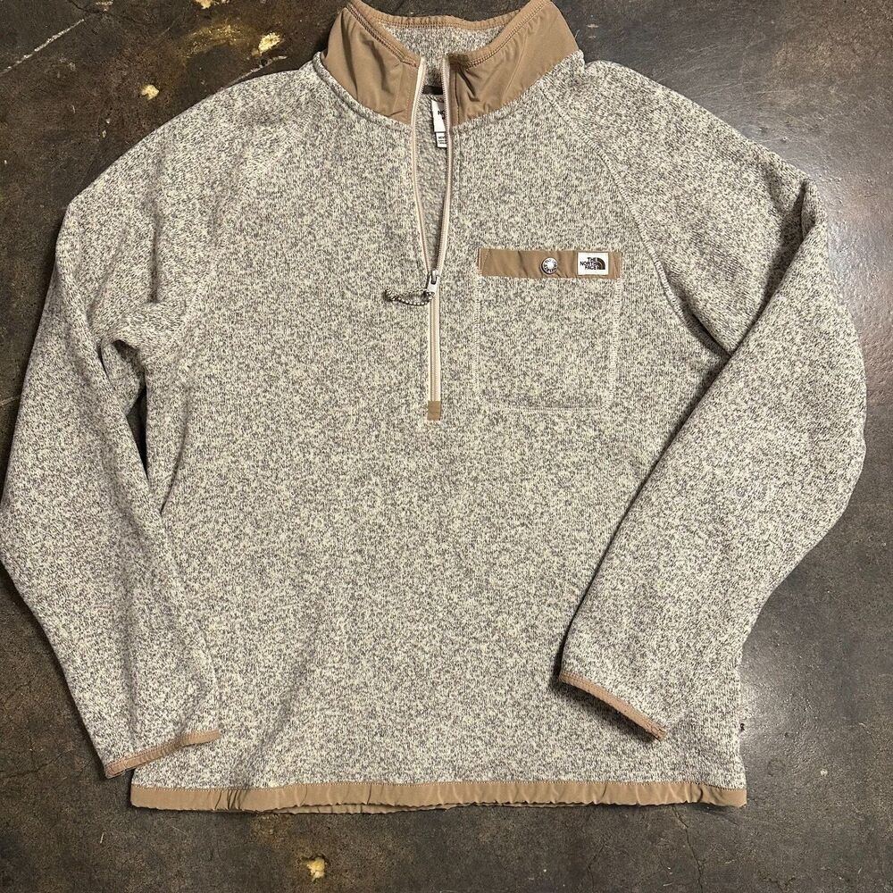 The North Face 1/4 Zip Sweater Pullover Mens Large Beige Heather Fleece